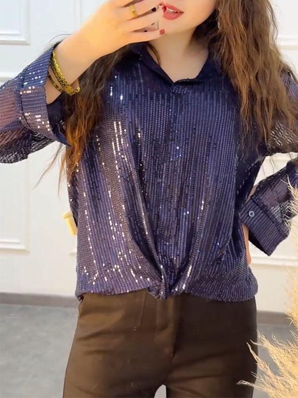 Women's Solid Color Sequined Shirt Shirt Tops