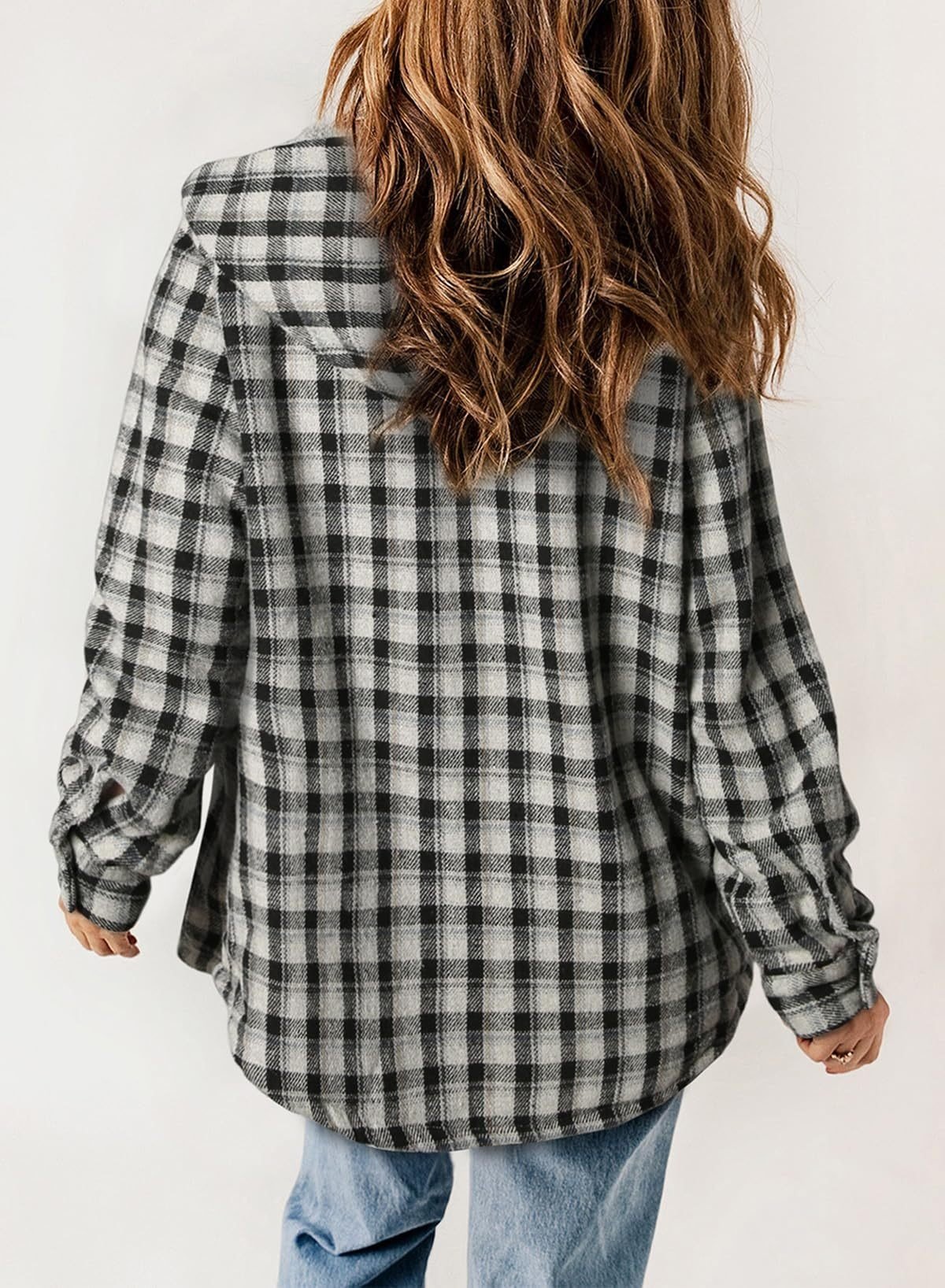 Thickened Flannel Plaid Jacket Coat With Hood