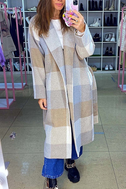 Women's fashion plaid coat Coats Overcoats Tops