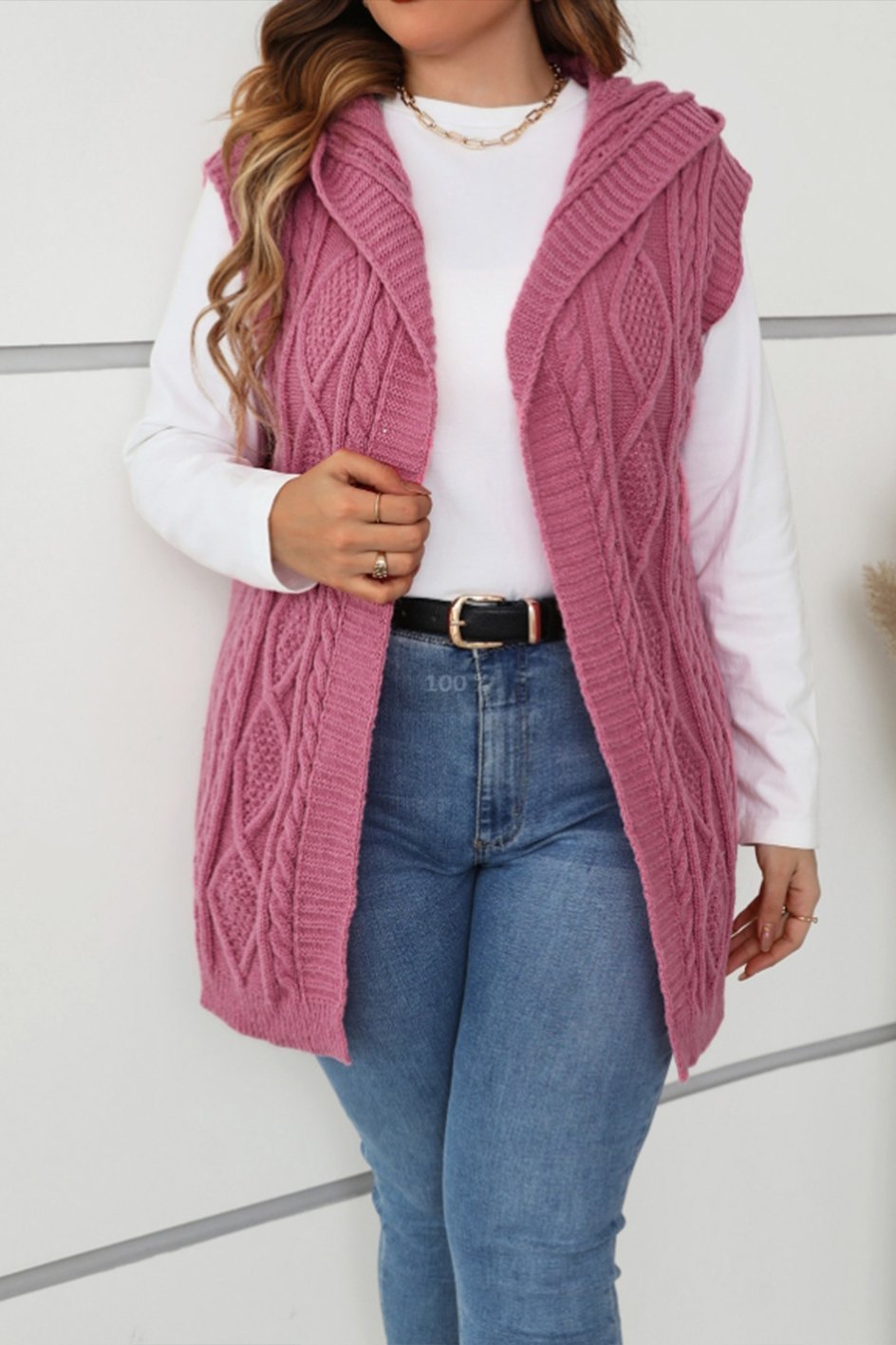 Women's casual sleeveless hooded knitted cardigan cardigans sweaters Top