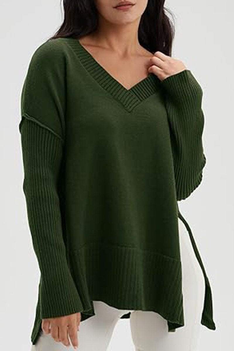 Women's V-neck Slit Knit Blouse Blouse Tops