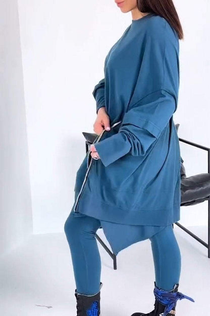 Women's Spring and Fall Solid Color Loose Crew Neck Suit sets Two piece sets