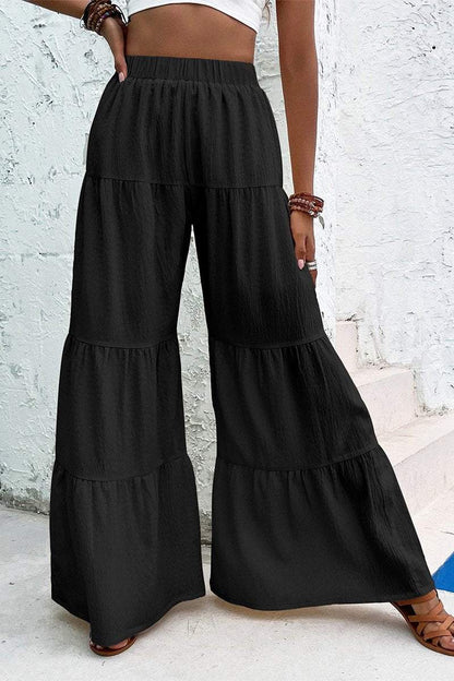 Women's Casual Solid Color Ruffled Wide Leg Pants bottoms pants