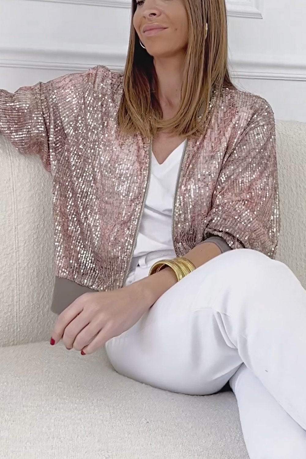 Women's Sequin Fashion Crop Top Blazer Tops