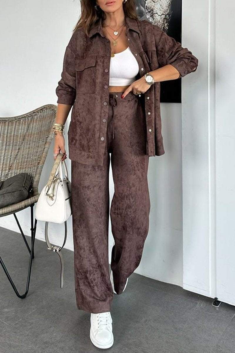 Women's Spring and Fall Sports Casual Solid Color Cardigan Shirt Pants Suit Pant sets Sets Two piece sets