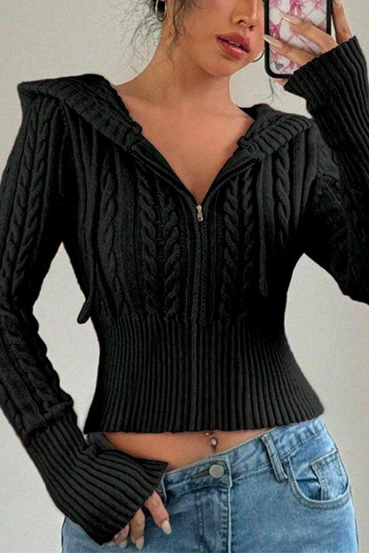 Women's Casual Solid Color Hooded Short Sweater sweatshirts Top