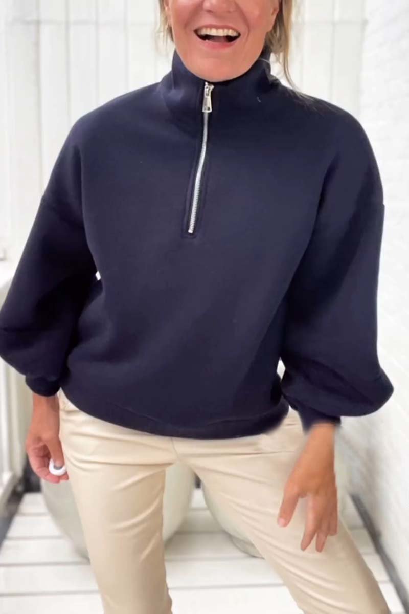 Women's Casual Half Zip Long Sleeve Crew Neck Pullover Sweatshirt Sweatshirt Top