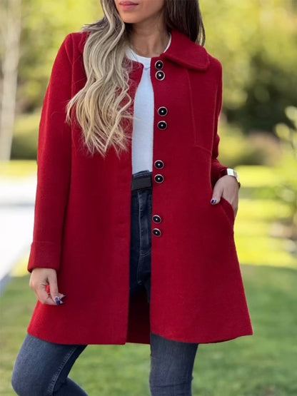 Women's Solid Color Lapel Woolen Jacket Jacket