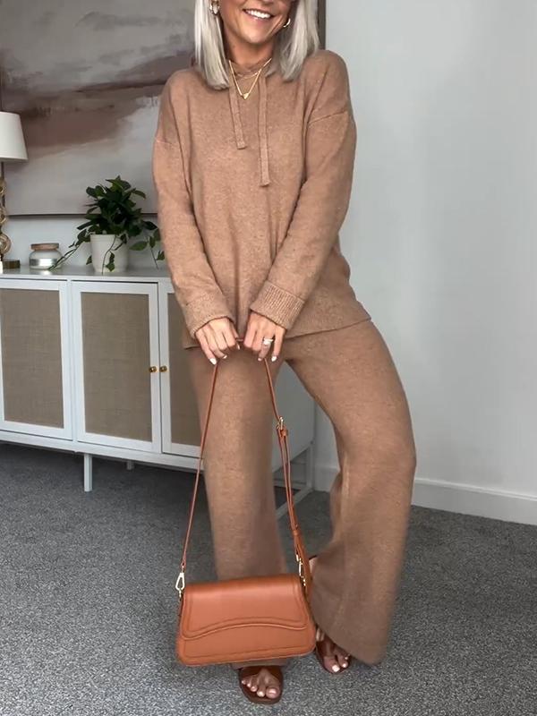 Women's Hooded Knitted Sweater Two Piece Set Cotton Suit Two-piece Suit