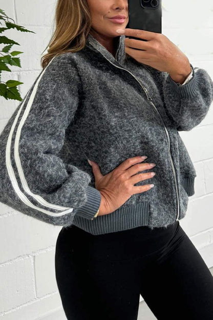 Women's Zip Up Side Stripe Bomber Jacket