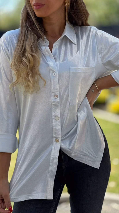 Women's Bronzing Casual V-neck Shirt Shirt