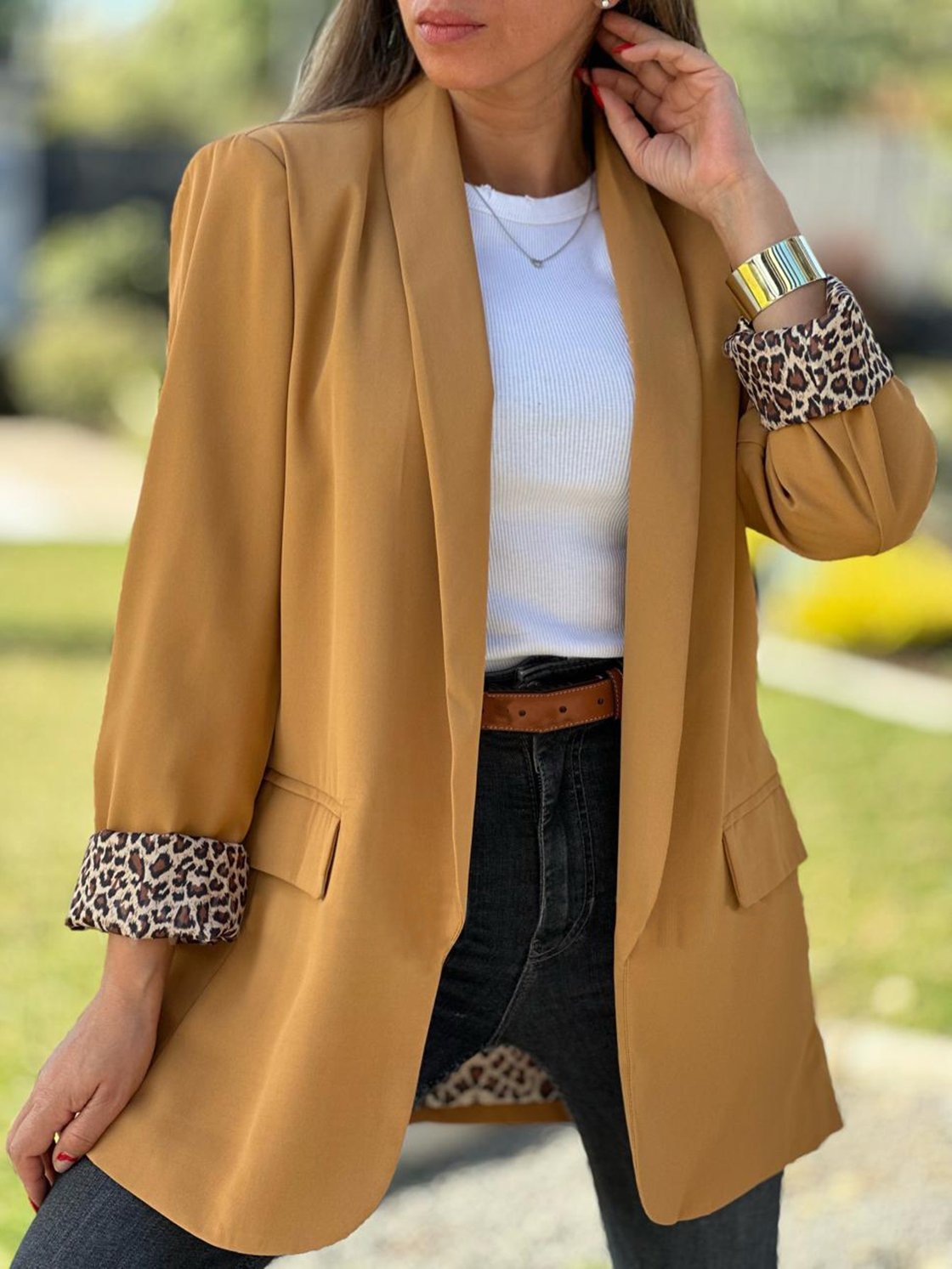 Women's Casual Leopard Print Contrast Blazer Jackets