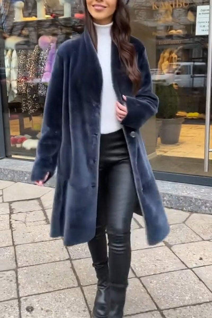 Women's Casual V-neck Long Wool Coat Coats Cotton Top