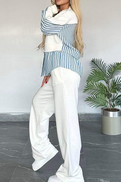 Women's Casual Striped Patchwork Long-sleeved Two-piece Set Sets Two piece sets