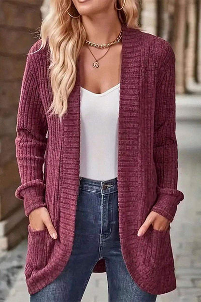 Women's Casual Pit Striped Woolen Cardigan Jacket coat Top