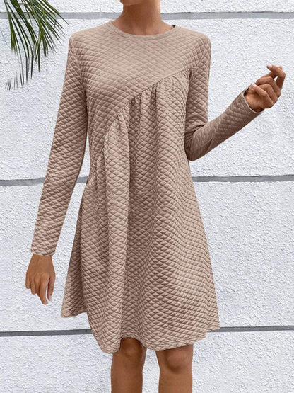 Women's Solid Color Round Neck Diamond Check Dress Dress