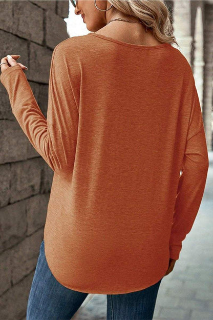 Women's Casual V Tie Button Long Sleeve Top sweatshirt Top