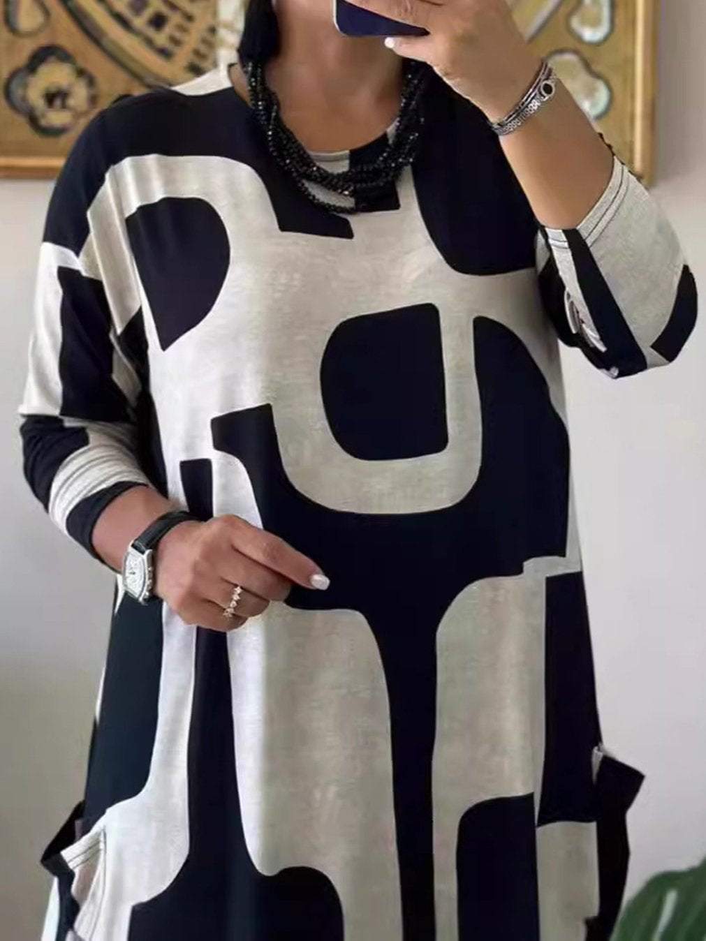 Women's Casual Printed Long Sleeve Dress Dress