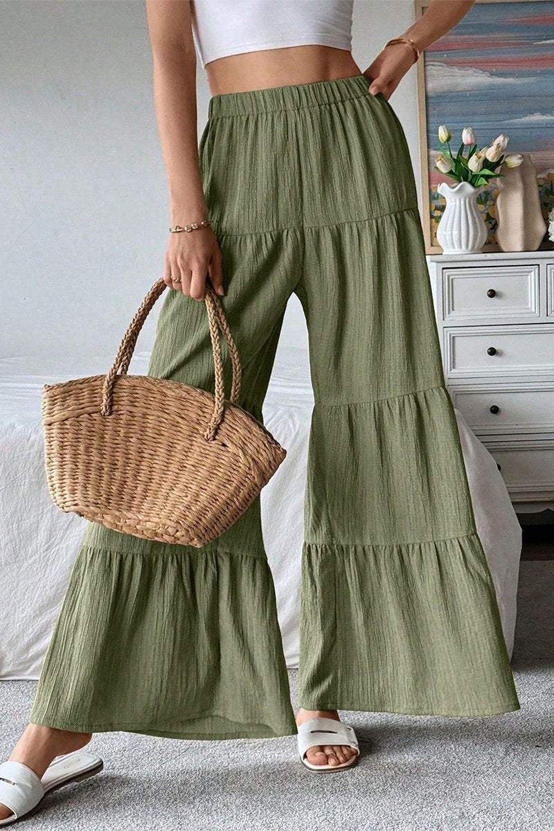 Women's Casual Solid Color Ruffled Wide Leg Pants bottoms pants