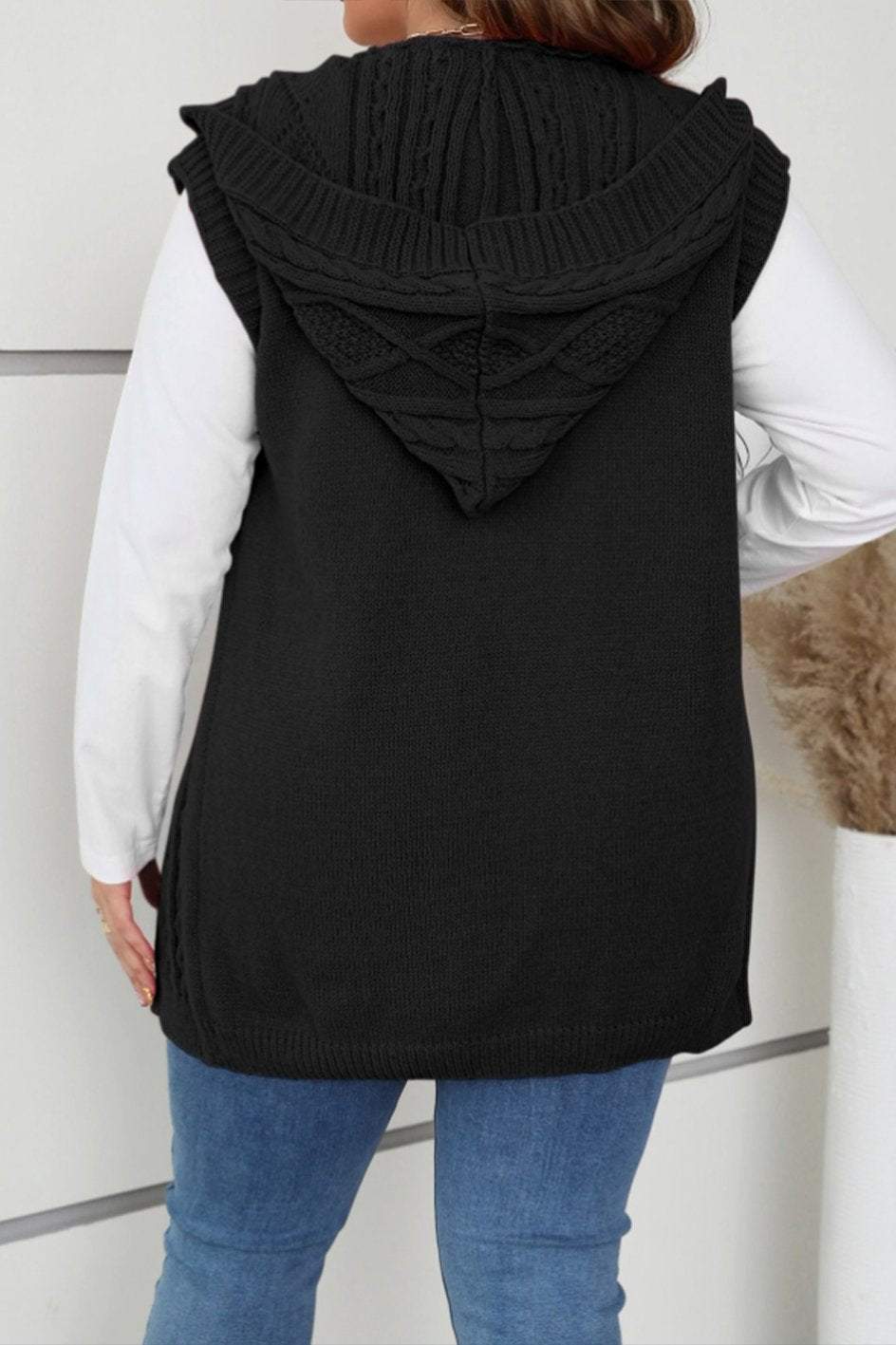 Women's casual sleeveless hooded knitted cardigan cardigans sweaters Top