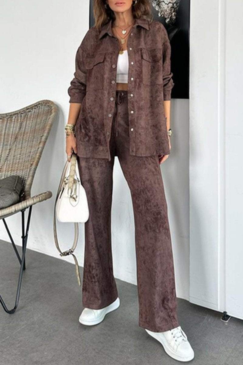 Women's Spring and Fall Sports Casual Solid Color Cardigan Shirt Pants Suit Pant sets Sets Two piece sets