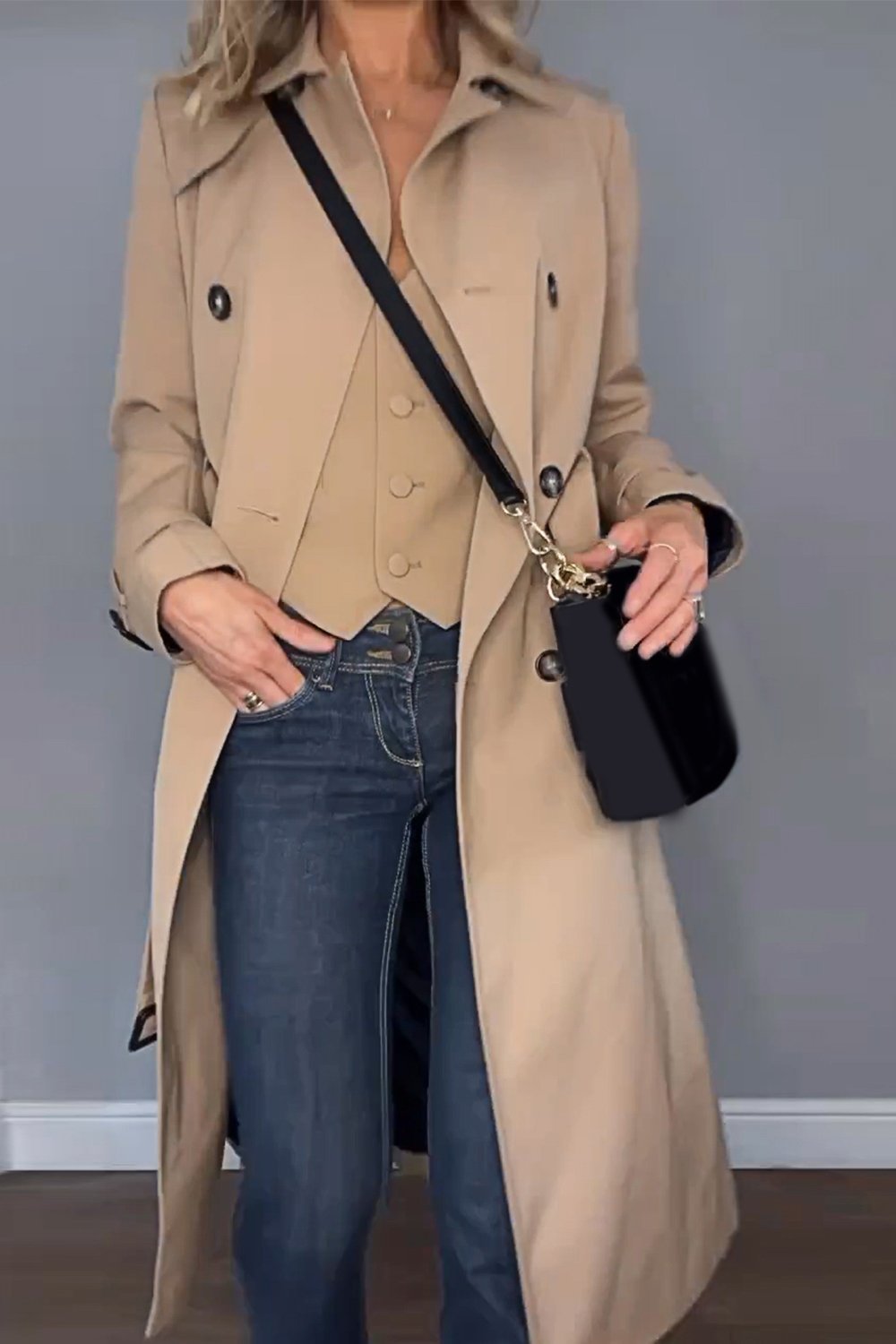 Women's Solid Color Casual Trench Coat Coats Top