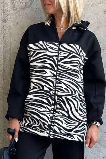 Leopard and Zebra Print Long-sleeve Zip Cardigan Cardigan Tops