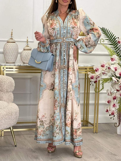 Floral Button Long Sleeve Maxi Dress Apricot Dresses New Arrivals