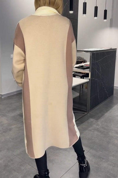 Women's Casual Lapel Contrast Color Long Jacket Coats Cotton Top