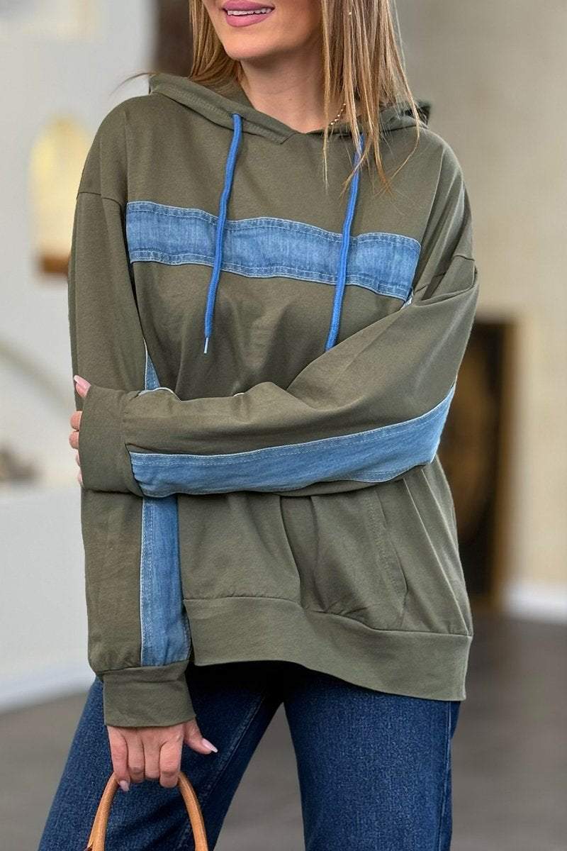 Women's Casual Patchwork Hooded Sweatshirt Sweatshirt Tops