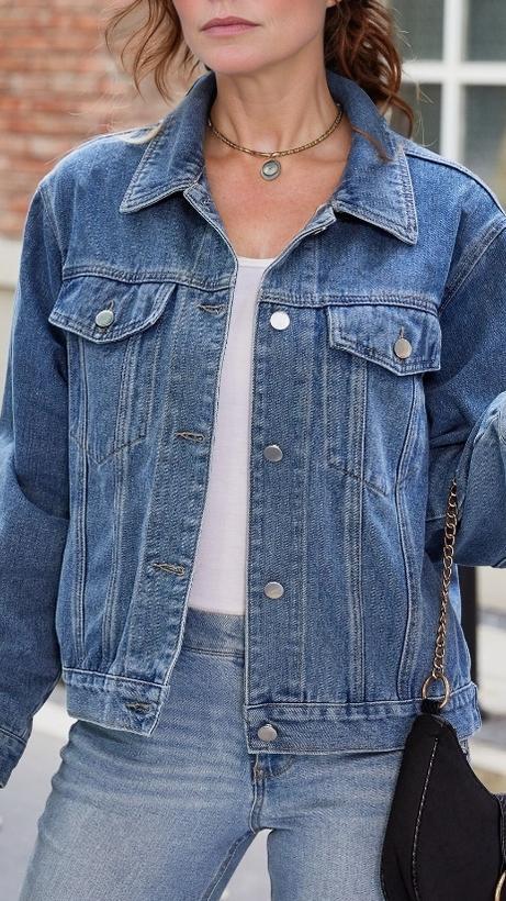 Women's Slim Fit Washed Short Long Sleeve Denim Jacket