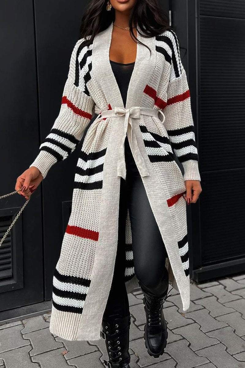 Casual Striped Long Sleeve Sweater Coat Coat Sweater Tops