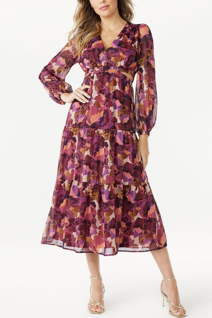 Women's Floral V-neck Long-sleeved Dress Dress Midi dress