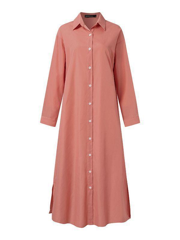 Women's Lapel Long-sleeved Cardigan Cotton and linen Dress Cotton and linen Dress