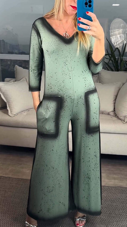 Women's Casual Tie-dye Pocket Long-sleeve Jumpsuit Jumpsuit