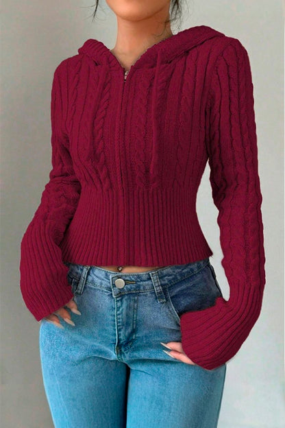 Women's Casual Solid Color Hooded Short Sweater sweatshirts Top