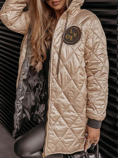 Women's Hooded Long-sleeved Diamond-patterned Casual Cotton Coat Coats Tops