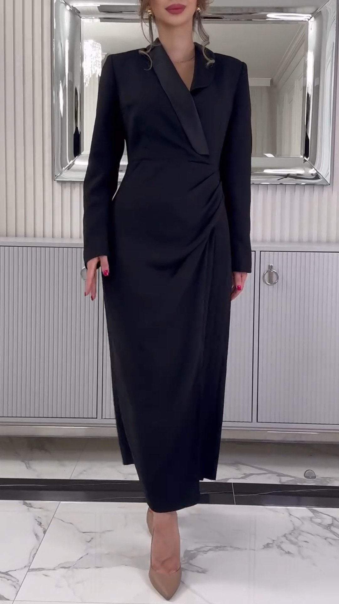 Women's Lapel Long-sleeved Elegant Commuter Dress Dress Maxi Dress