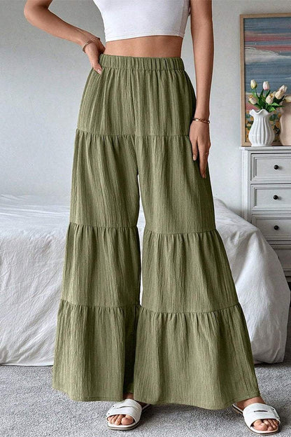 Women's Casual Solid Color Ruffled Wide Leg Pants bottoms pants