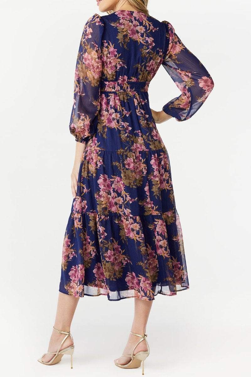 Women's Floral V-neck Long-sleeved Dress Dress Midi dress