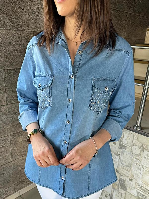 Denim pocket rhinestone jacket Women's