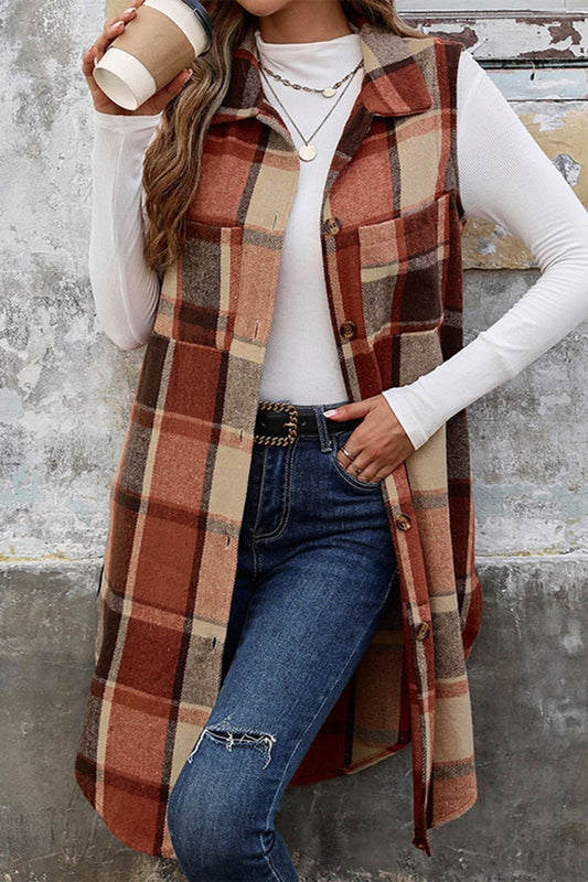 Women's Casual Plaid Regular Loose Vest Jacket Coats skirts Top