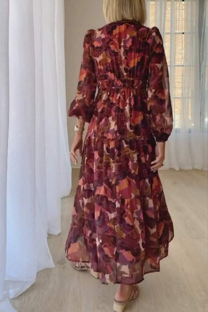 Women's Floral V-neck Long-sleeved Dress Dress Midi dress