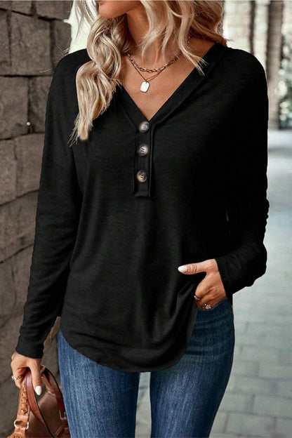 Women's Casual V Tie Button Long Sleeve Top sweatshirt Top