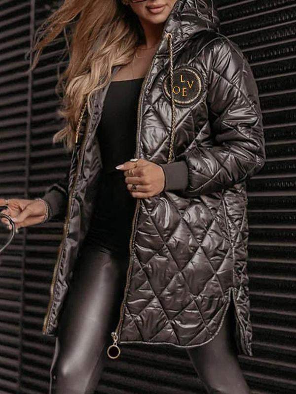 Women's Hooded Long-sleeved Diamond-patterned Casual Cotton Coat Coats Tops