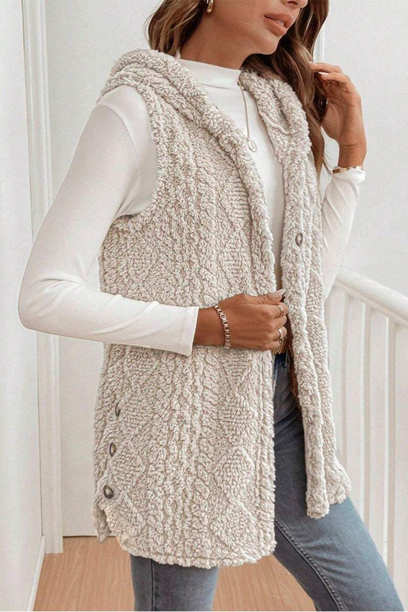 Women's Casual Warm Textured Hooded Vest sweatshirts Top