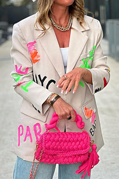 Women's Printed Casual Blazer Tops Tops