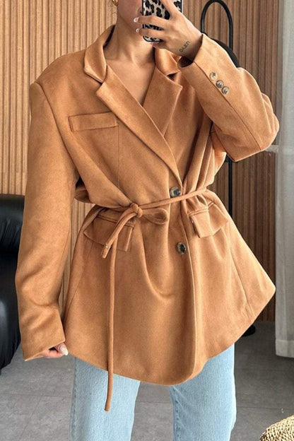 Women's Casual Suede Lace-up Blazers Coats Tops