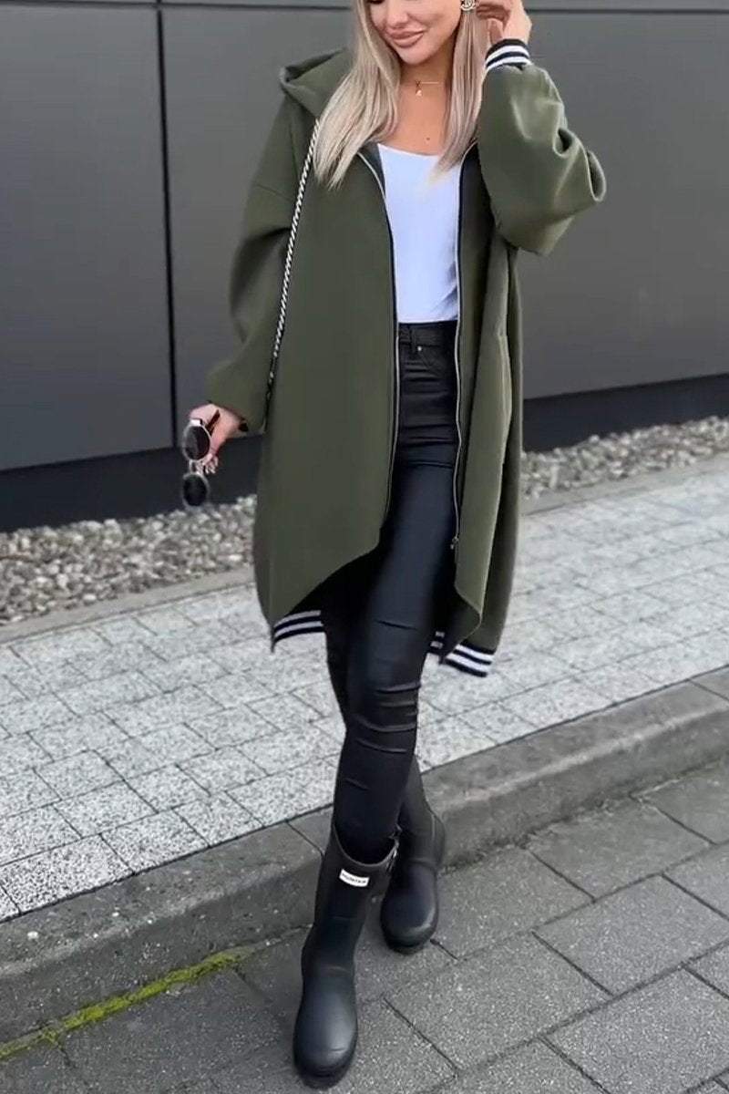 Women's Casual Hooded Zipper Jacket Coats Cotton Top