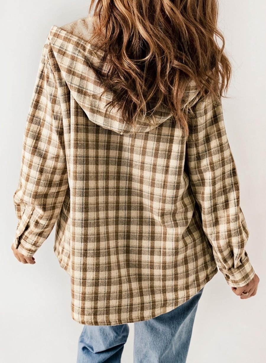 Thickened Flannel Plaid Jacket Coat With Hood